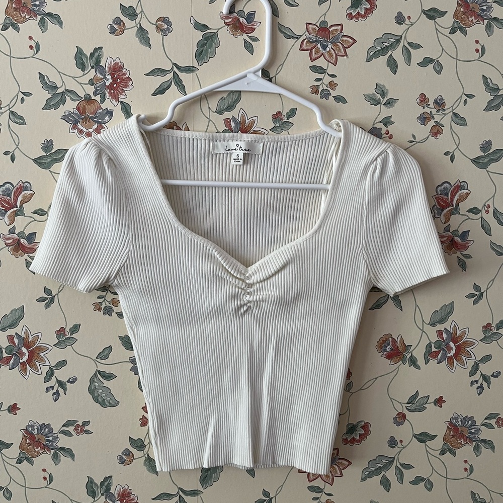 White Ribbed Short Sleeve Top